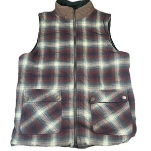 Orton Brothers Vest Mens‎ M Plaid Green Corduroy Collar Reversible Quilted Warm